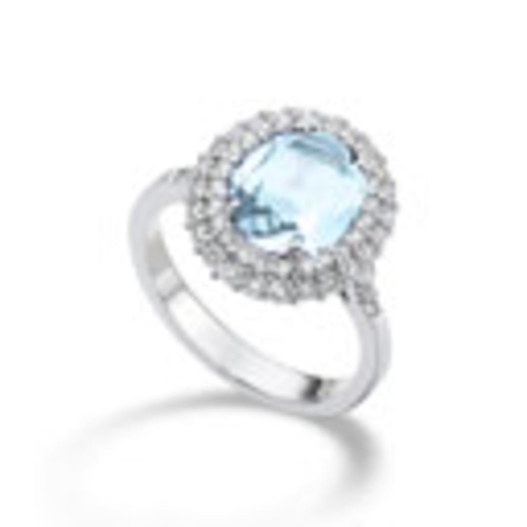 World Diamond Group οβάλ δαχτυλίδι με διαμάντια και ακουαμαρίνα 8x10 ACLC137DQA810-22178110070