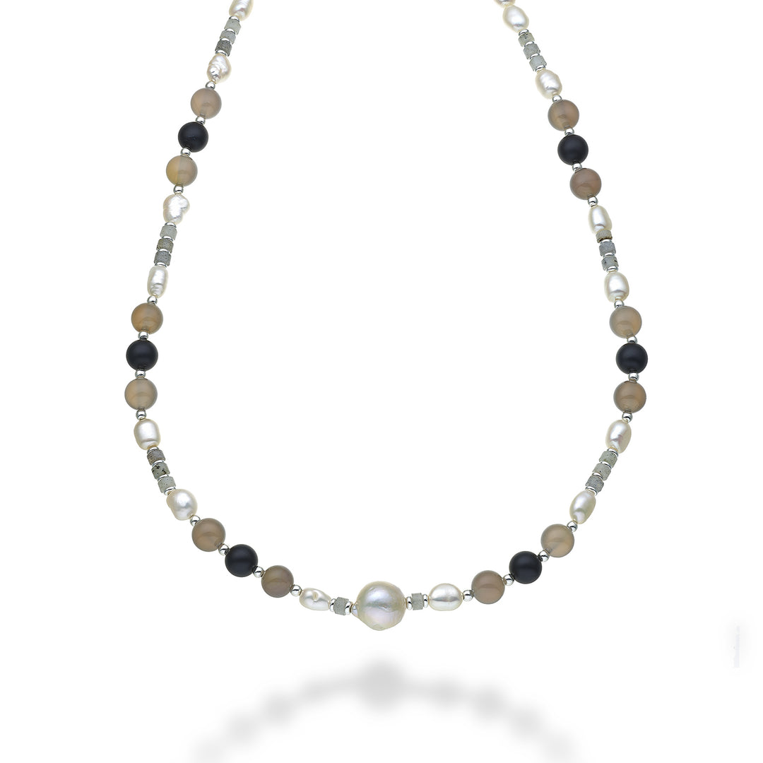 Nihama cl ag925 fw barre 6/7 nucl.11/12 agate grise et agate noire 8mm cm.60 NC7134A4AGATAGRIGI