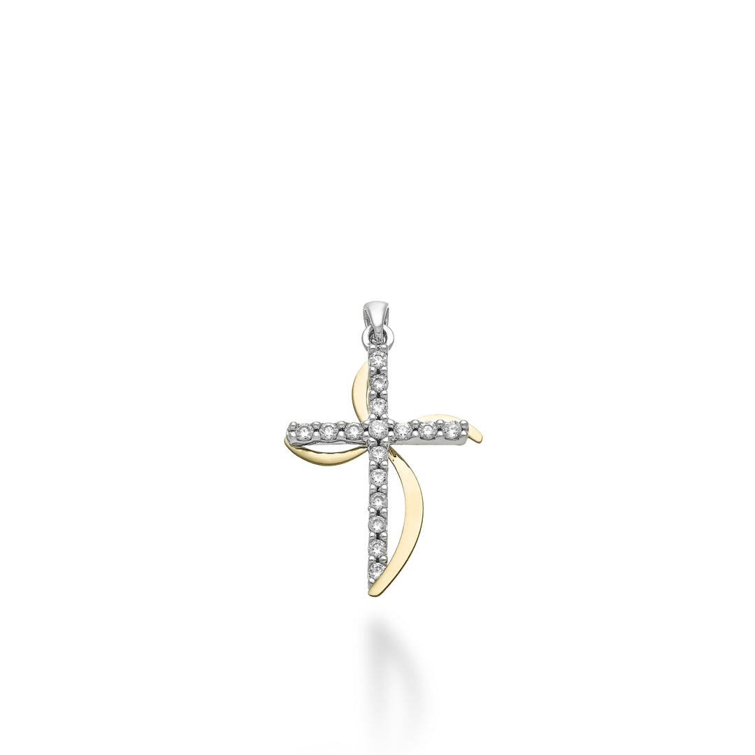 Nihama Pe 18 Karat 0,15 ct Weiß-/Gelbgoldkreuz 1,7 cm NP5023O7BR015