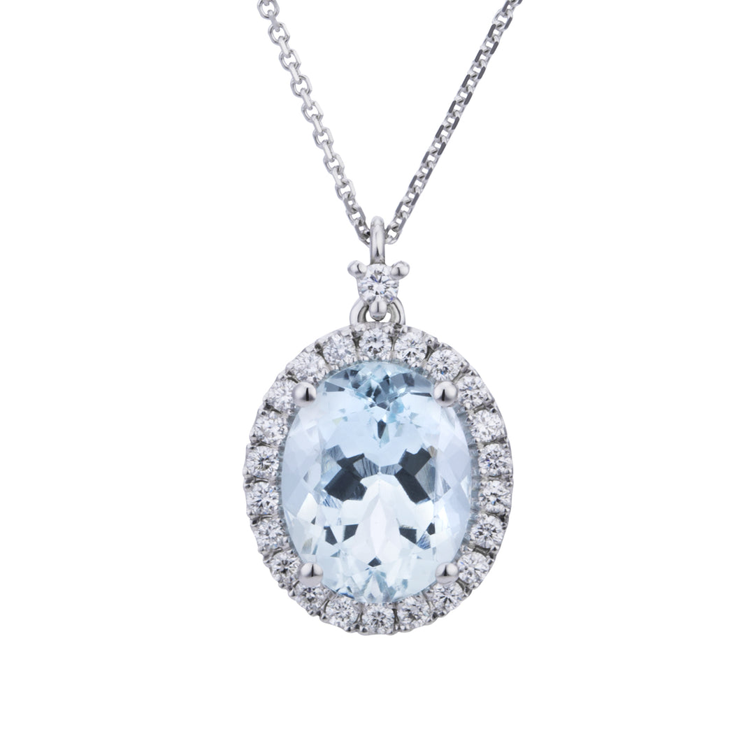 World Diamond Group oválný akvamarínový náhrdelník 10x8 a diamantový obrys PCL070DIAQ6-21145110064
