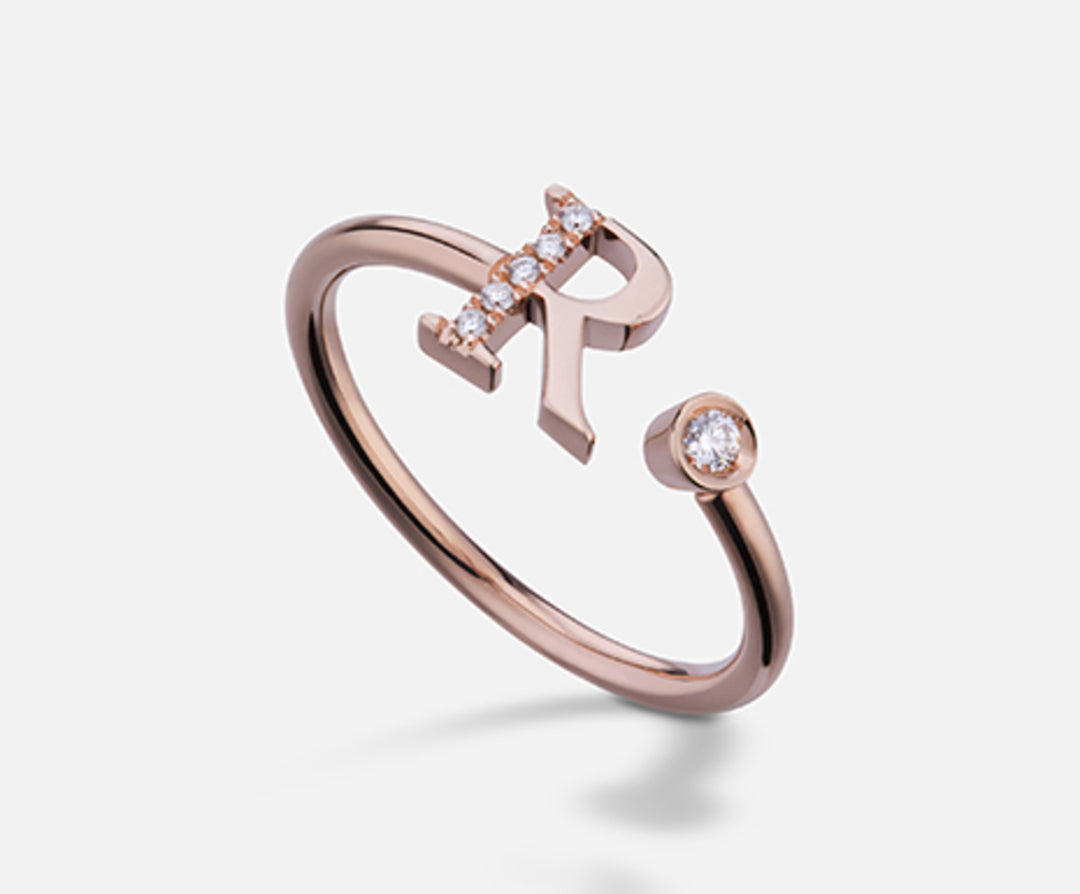 Golay una letra r grande de 9k en oro rosa diam. ct.0.06 GAFRD2R3