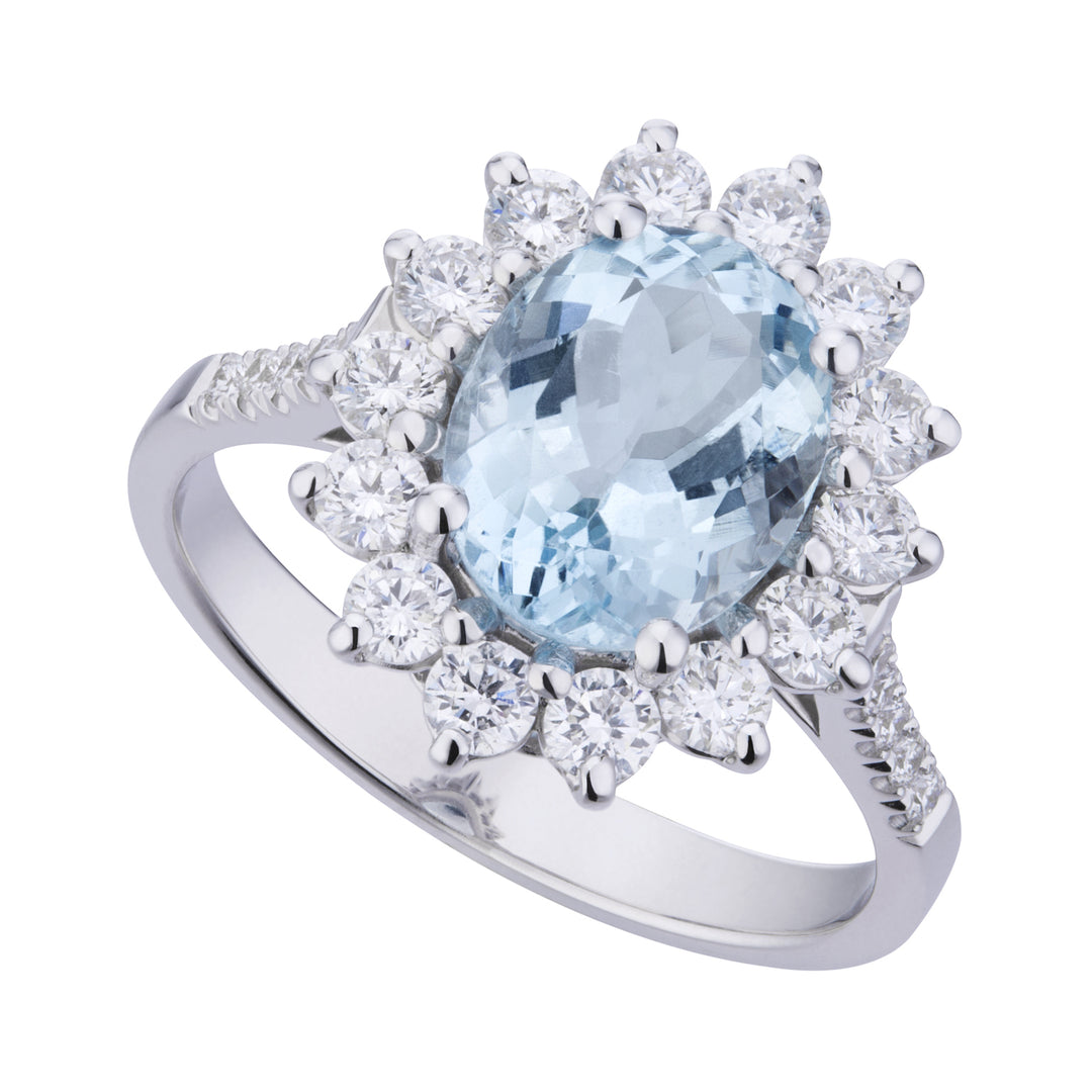 World Diamond Group anello acquamarina ovale 8x6 e contorno diamanti ACLC056DIAQ2-22040110048