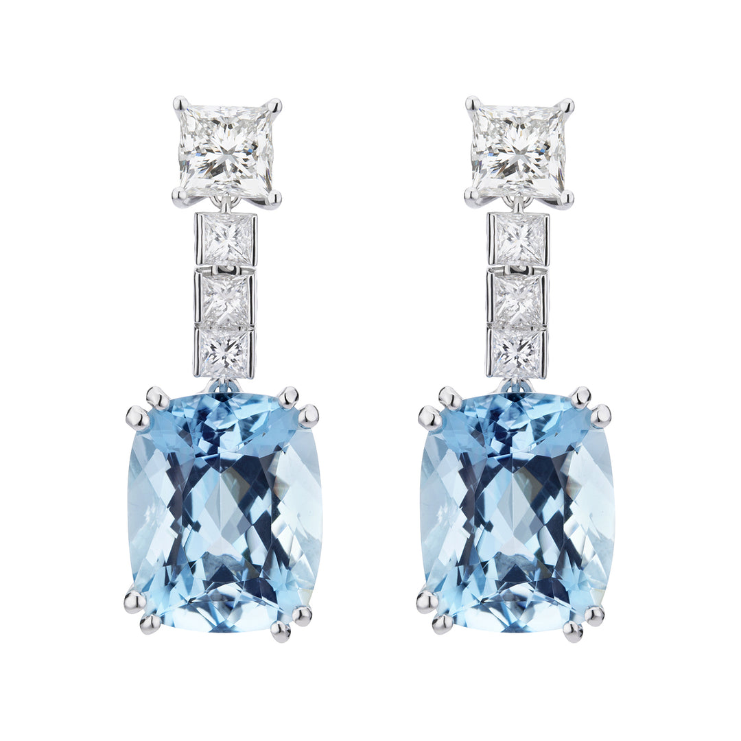 Diamantohrringe der World Diamond Group mit Aquamarin OPU216DIAQ-18345110050