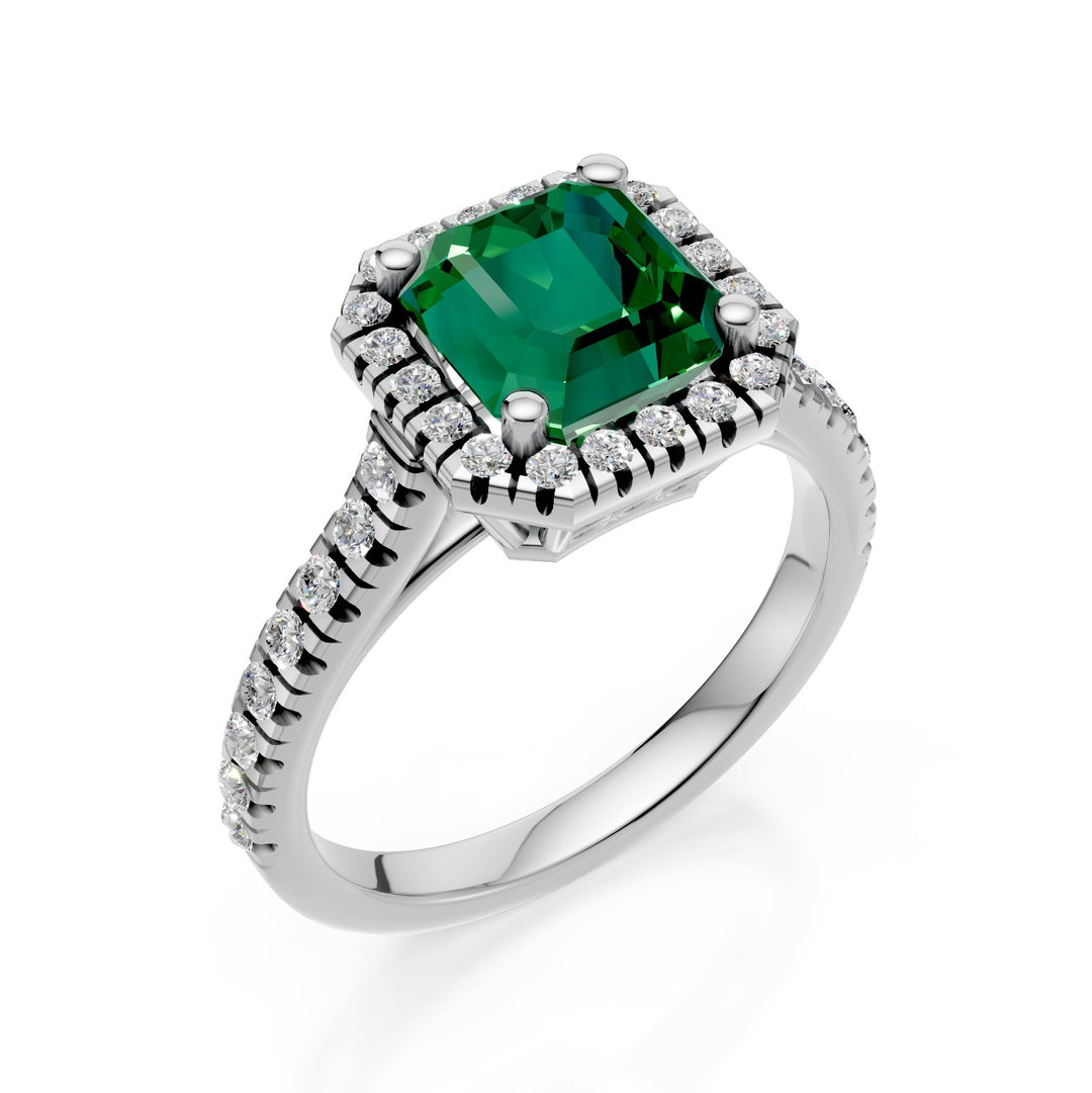 Anillo Golay oct esmeralda 7x7 con contorno de diamantes ACLC657DSM77-25090110113