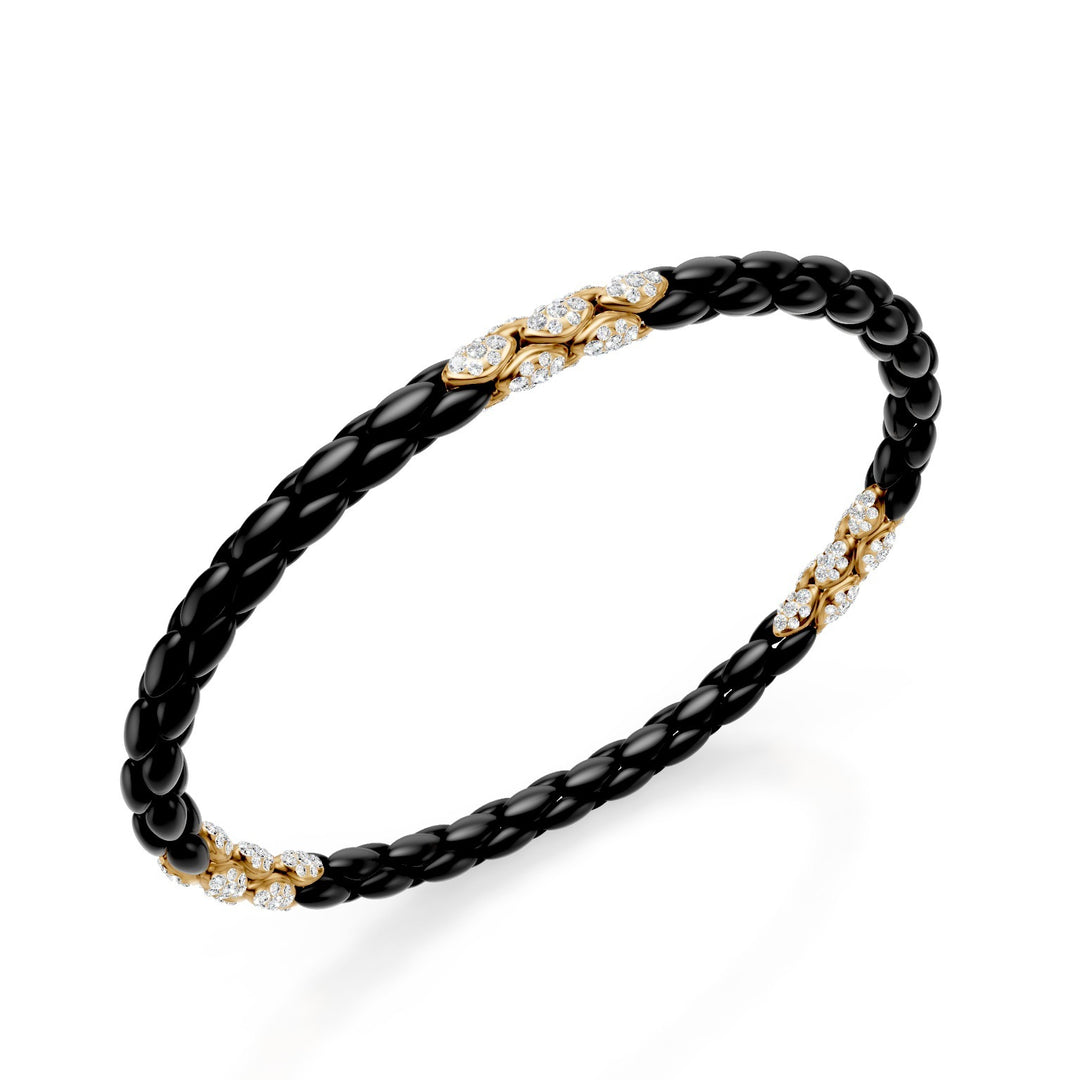 Golay sort titanium armbånd, med 15 18 karat gulguld pavet indlæg, sildebensled, 18 cm GBR032E15O1DINE-180