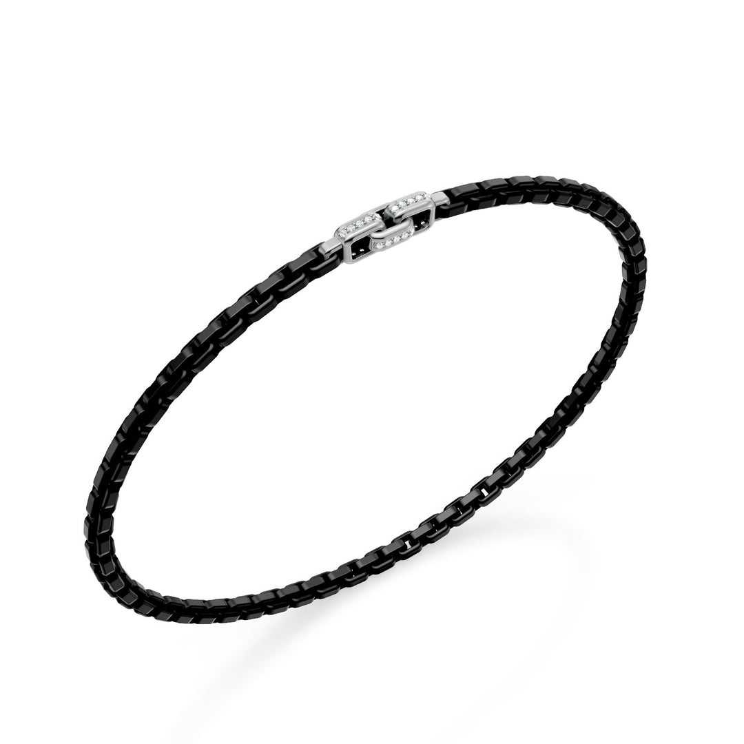 Golay sort titanium armbånd, med 3 store brolagte indsatser i platin, firkantet led, 19cm GBR030PTDINE-190