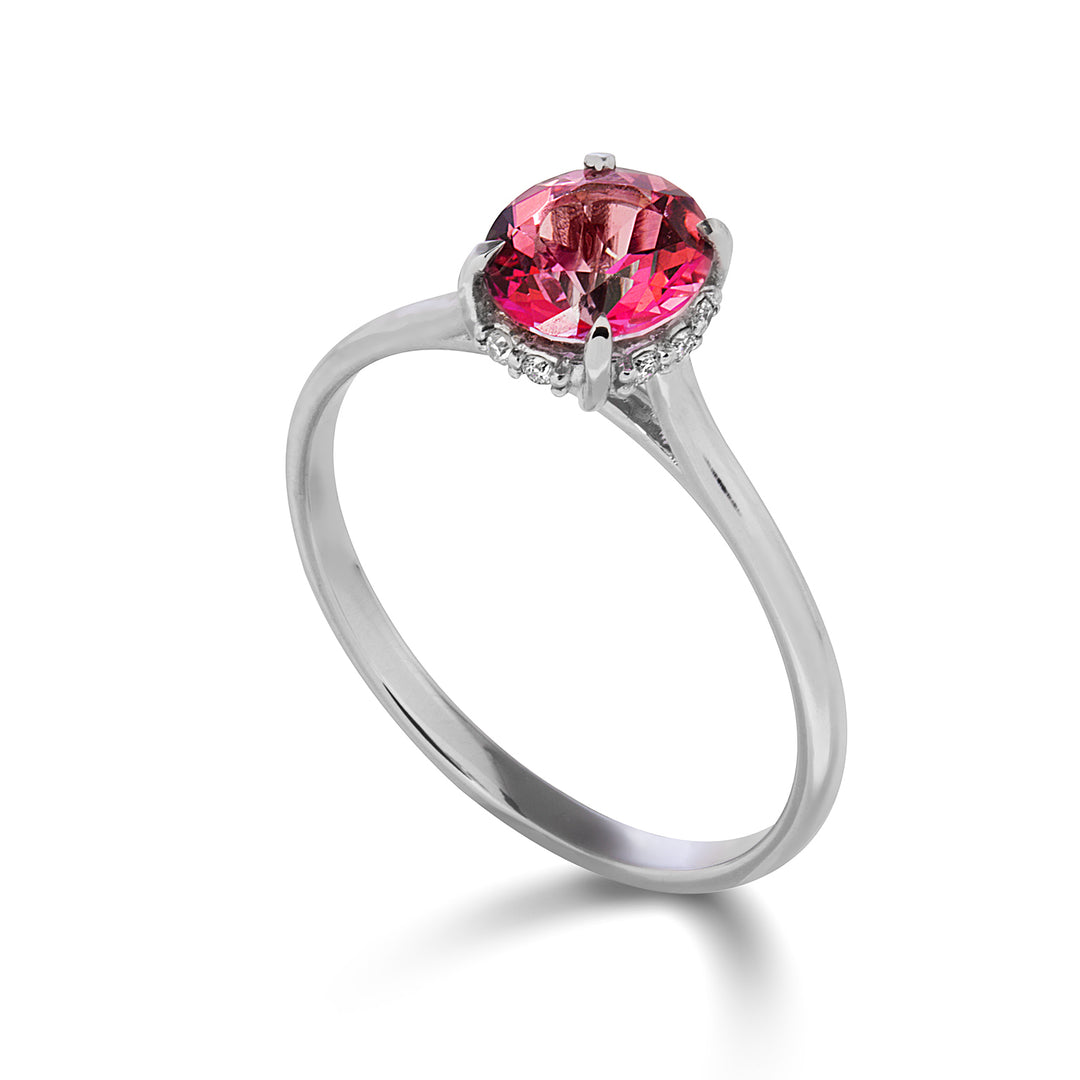 Mikiko an 18k pink topaz 6.00mm with diamond set MA5230O4TPPK