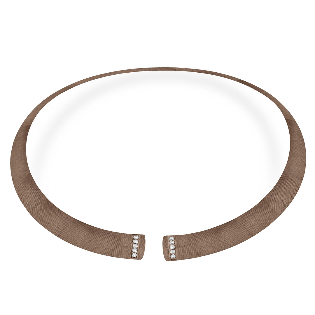 Golay-choker in bruine titaniumtextuur en diamanten op de opening, medium GD012DIMATX