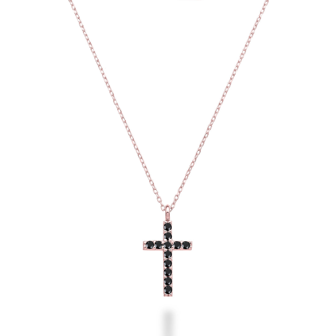 Mikiko cl 18 Karat Kreuz Größe 3 Roségold mit schwarzem Spinell 0,13 ct MDCRO3O3SBK