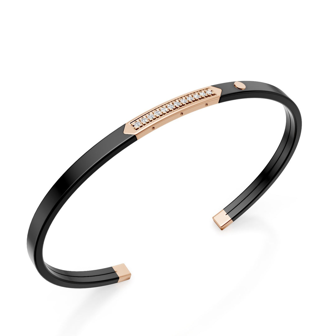 World Diamond Group black titanium slave bracelet, 18kt rose gold insert, with row of diamonds, medium size GBR041O3DINE_M