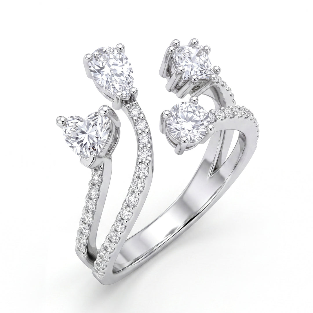 Anillo Golay con forma de cuatro diamantes y diamantes en el mango AMP664DB-26119110162