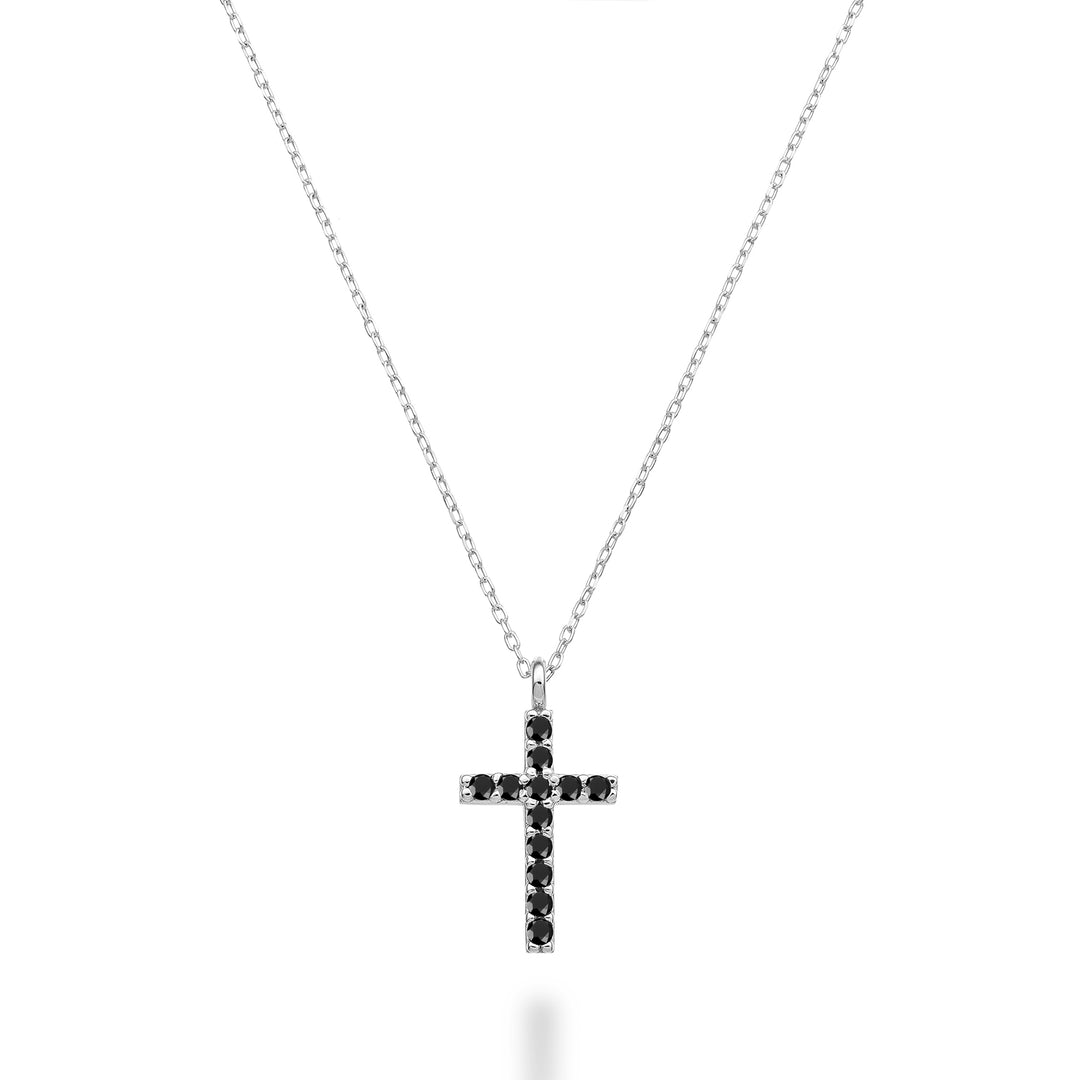 Nihama cl 18k cruz tamanho 3 ouro branco com espinélio preto 0,13 ct NDCRO3O4SBK