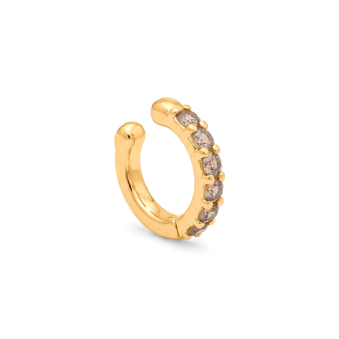 X-Diamond or ear cuff a molla 9kt con sei diamanti brown, in oro giallo LXDOEC780R1BW028