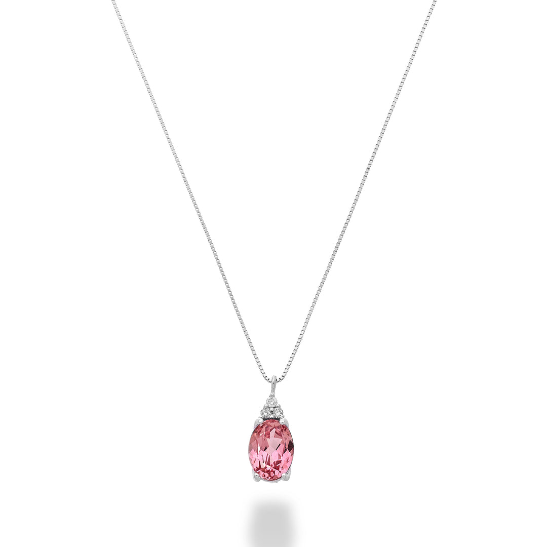 Mikiko cl 18k ovale roze saffier 7x5 met drie diamanten MD5189O4ZFRP