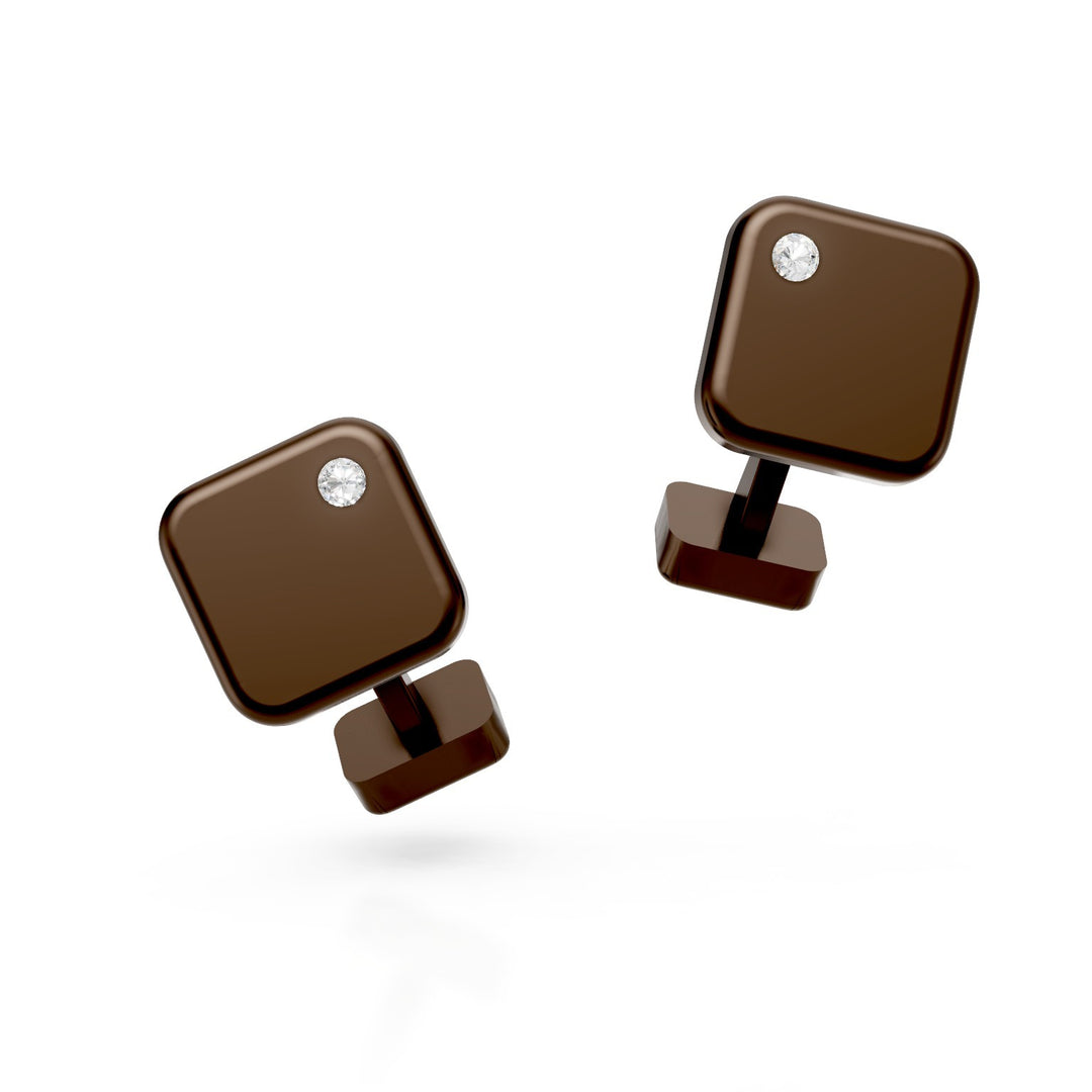 Boutons de manchette en titane marron serti de diamants World Diamond Group GGEM001DIMA