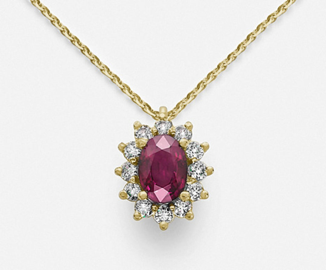 Mikiko cl 18k rubino n. ovale 7x5 ct 0,85 diam. ct.0,30 oro giallo MD5048O1RBN085
