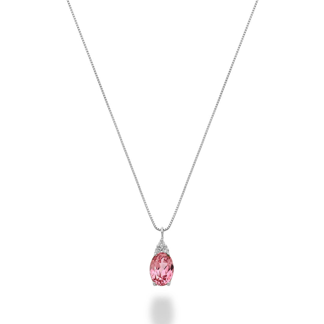 Mikiko cl 18k safira rosa oval 6x4 com três diamantes MD5188O4ZFRP