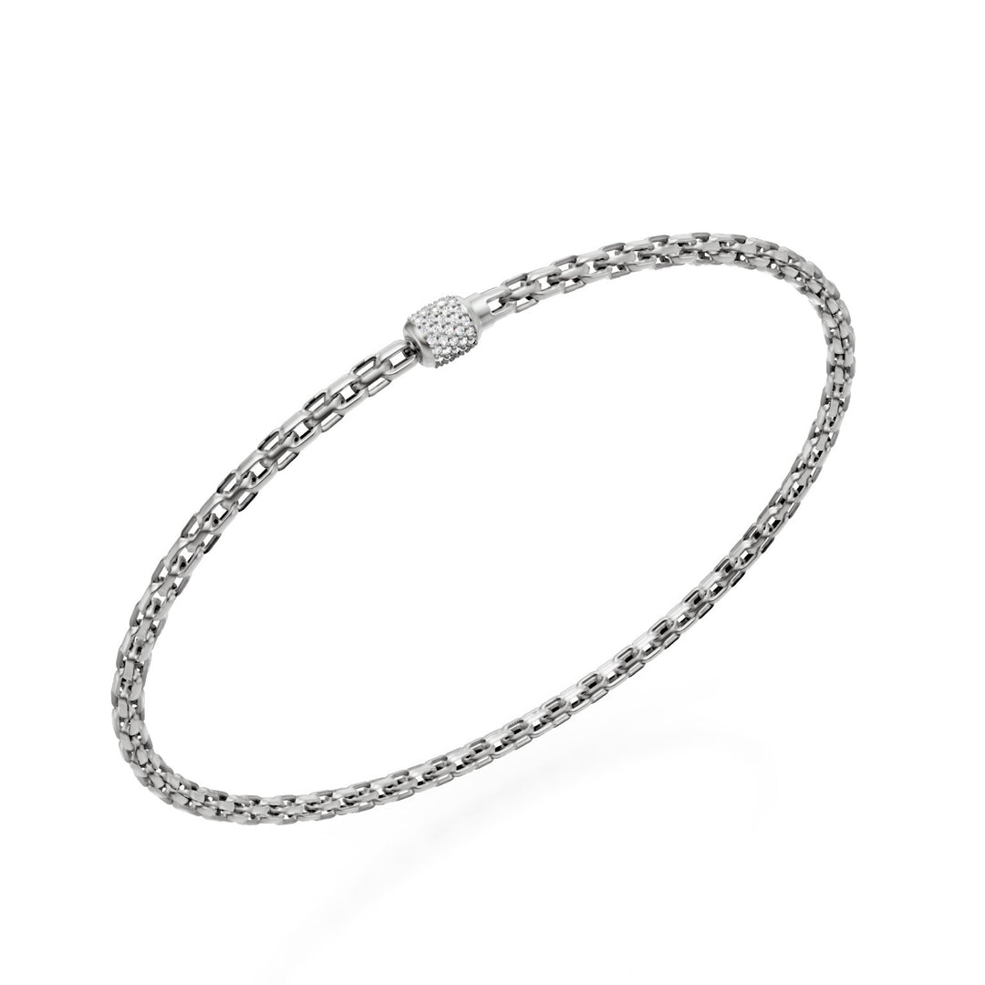 Pulsera Golay cuadrada de eslabones blandos, en oro blanco de 18 kt y cierre engastado con diamantes, 18,5 cm GBR004O4DIBI060-185