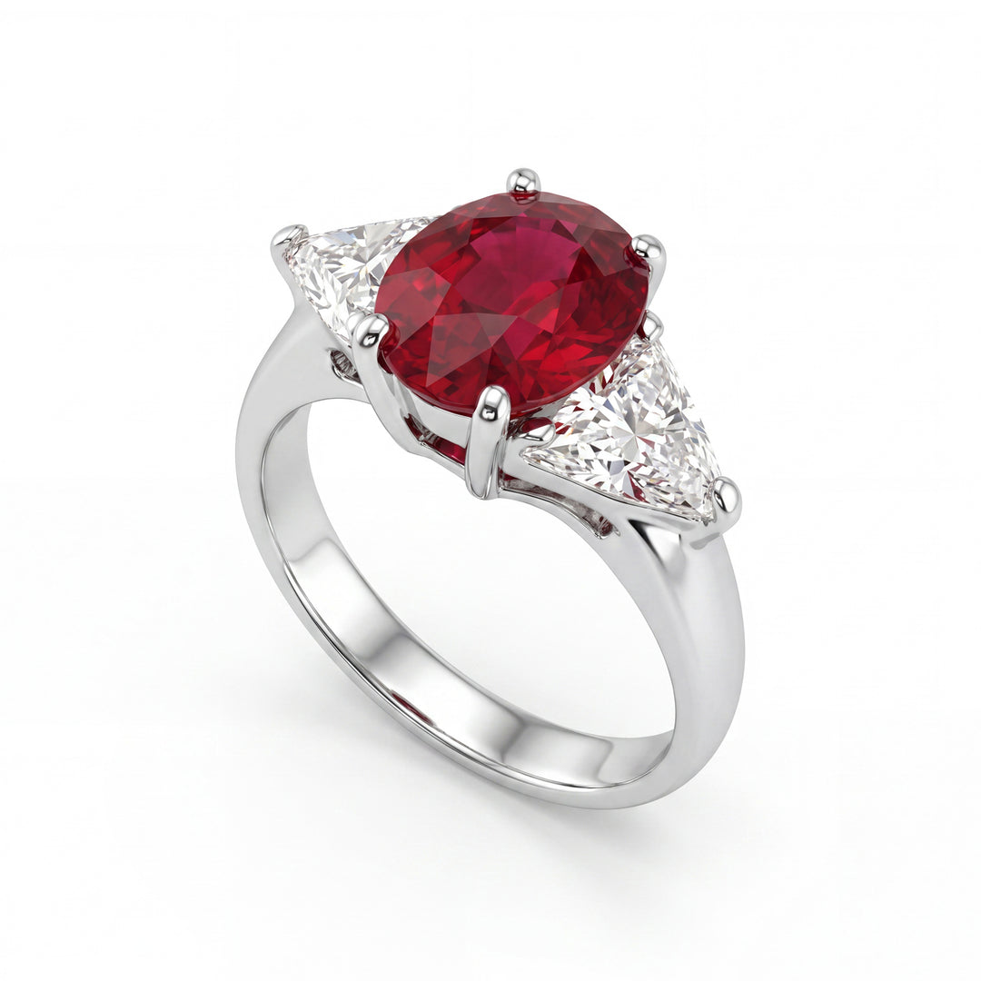 Golay-ring met ovale robijn 10x8 en zijdelingse driehoeken APU546DRU-26023110078