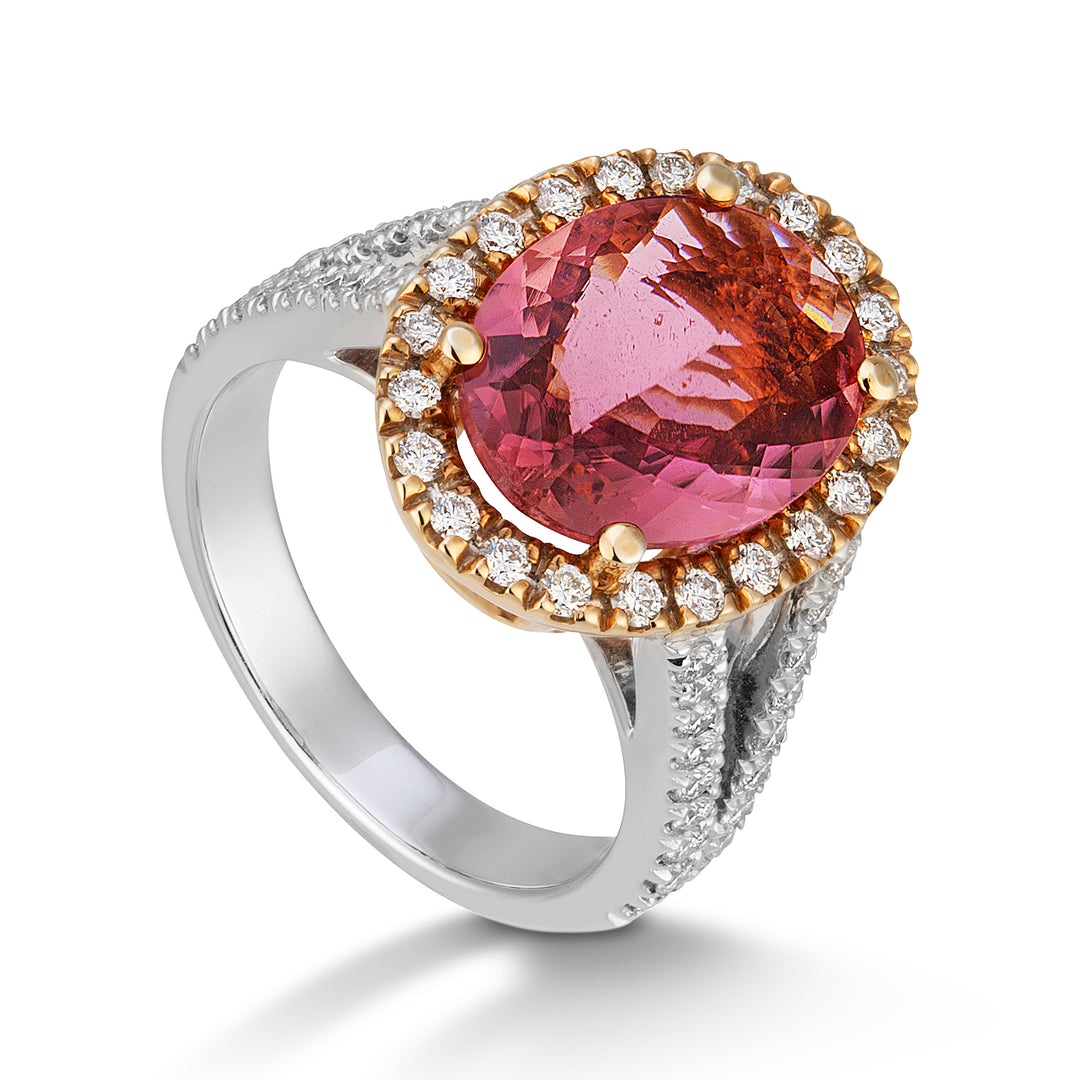 Golay ovale roze toermalijn ring 10x14 en diamanten ACLC068DTOP10-22213110022
