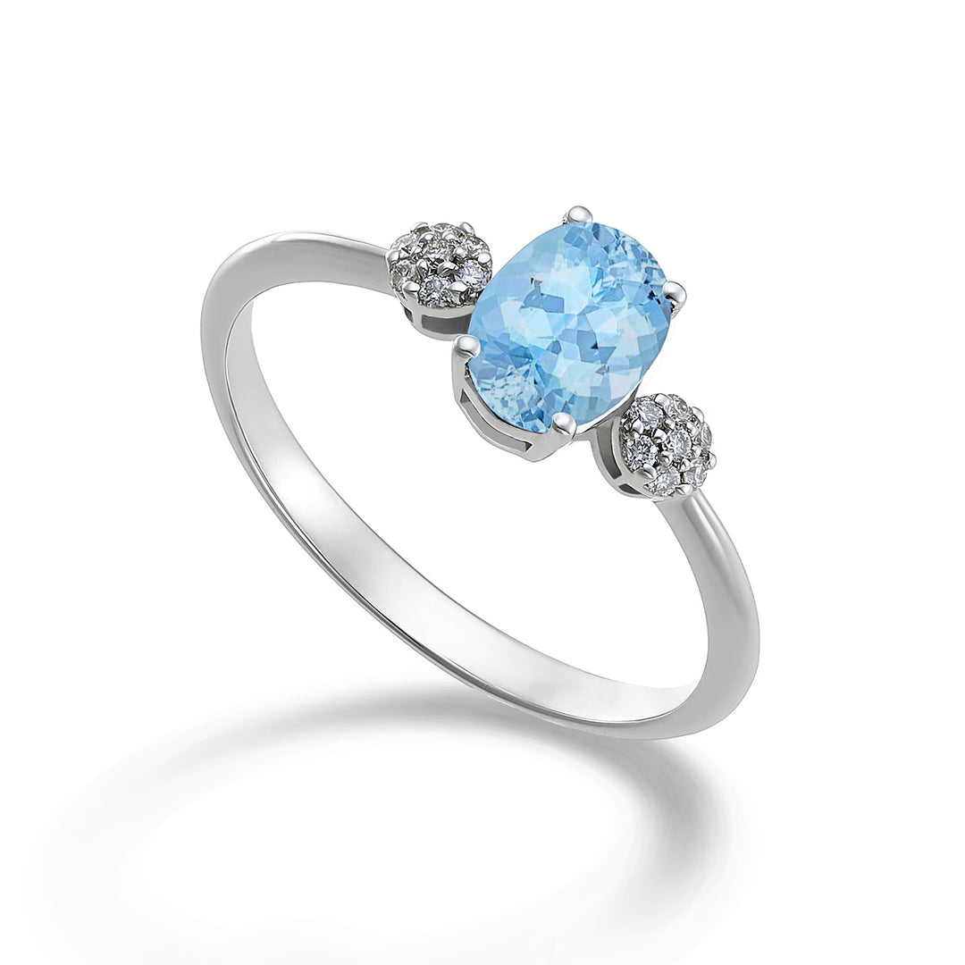 Mikiko una aguamarina ovalada de 18k 7x5 ct.0,50 diam. ct.0.08 MA5058O4AM