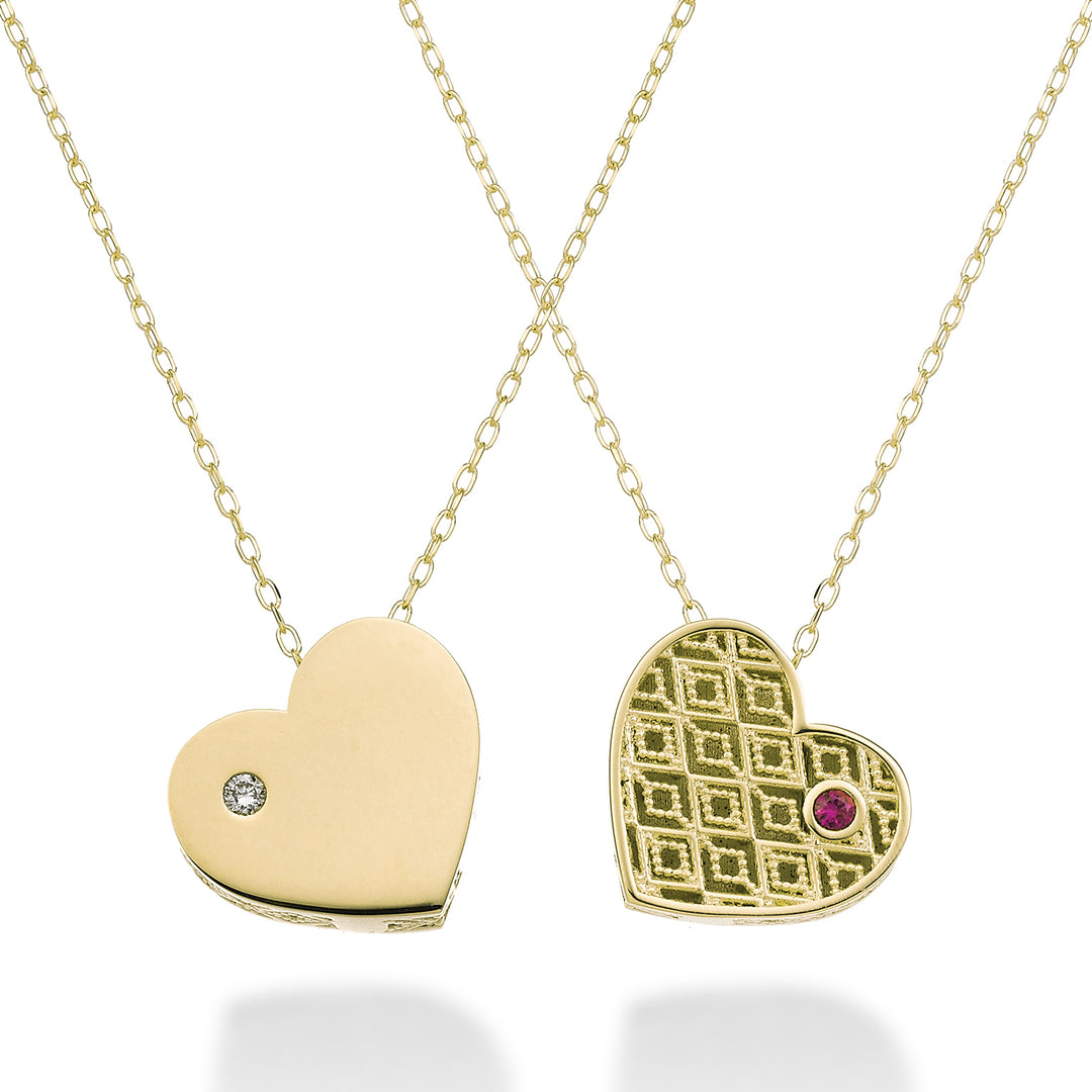 Nihama cl 18k cuore medio un lato lucido oro giallo diam. ct.0,01 rubino ct.0,01 NDCUOREMLO1