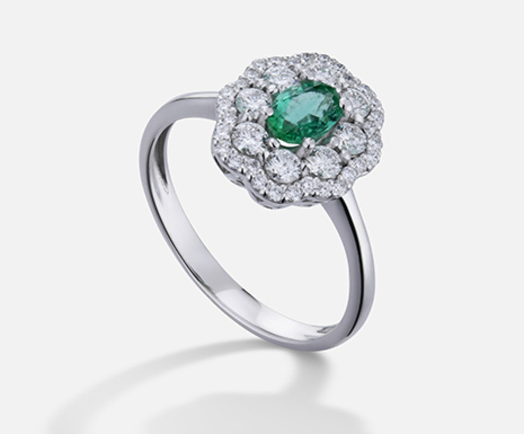 Mikiko en 18k smaragd n. oval 6x4 ct.0.38 dia ct.0.63 MA5114O4SMN038