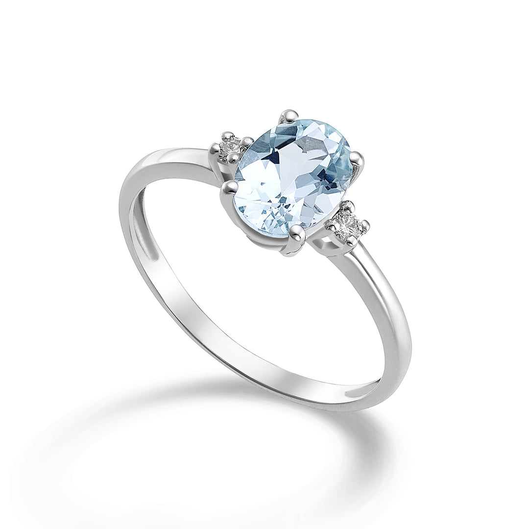 Mikiko een 9k ovale aquamarijn 7x5 ct.0,50 diam. ct.0,03 MA5073R4AM