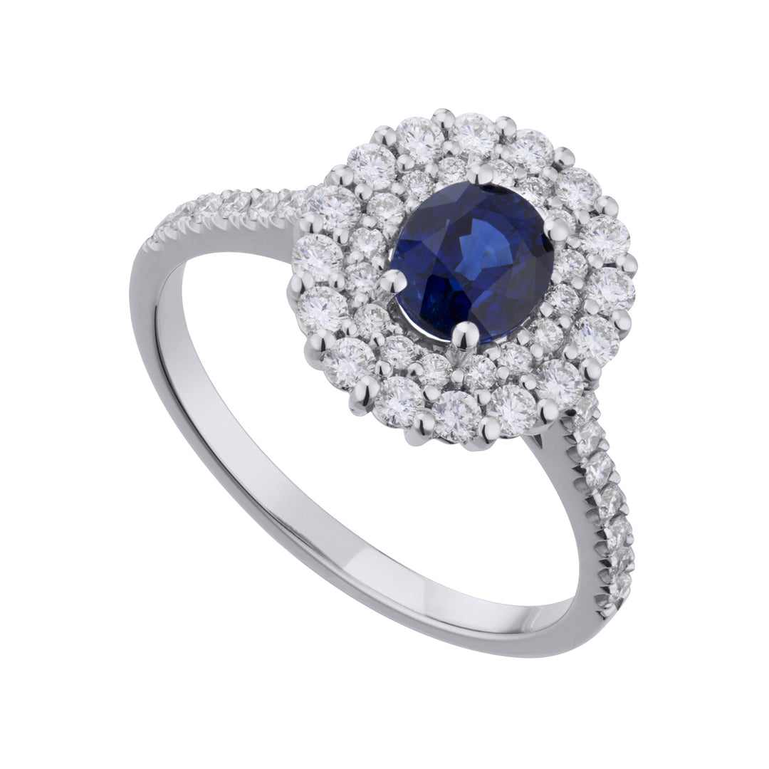 Golay ovale blauwe saffier en diamanten ring met omtrek+ ACLC069DIZB-21033110026