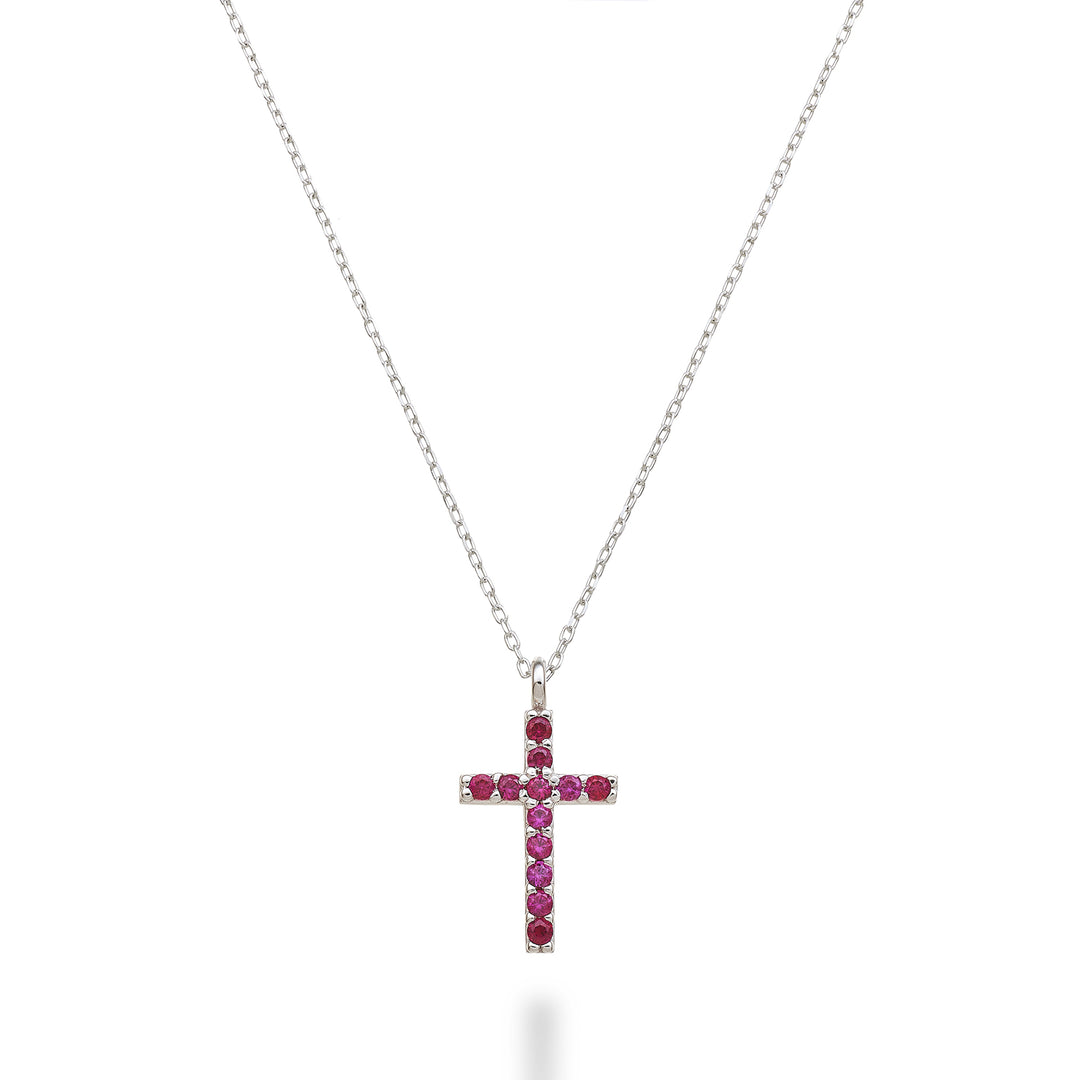 Mikiko cl 18k kříž vel. 3 (1,4 cm) bílé zlato s rubíny 0,15 ct MDCRO3O4RBR