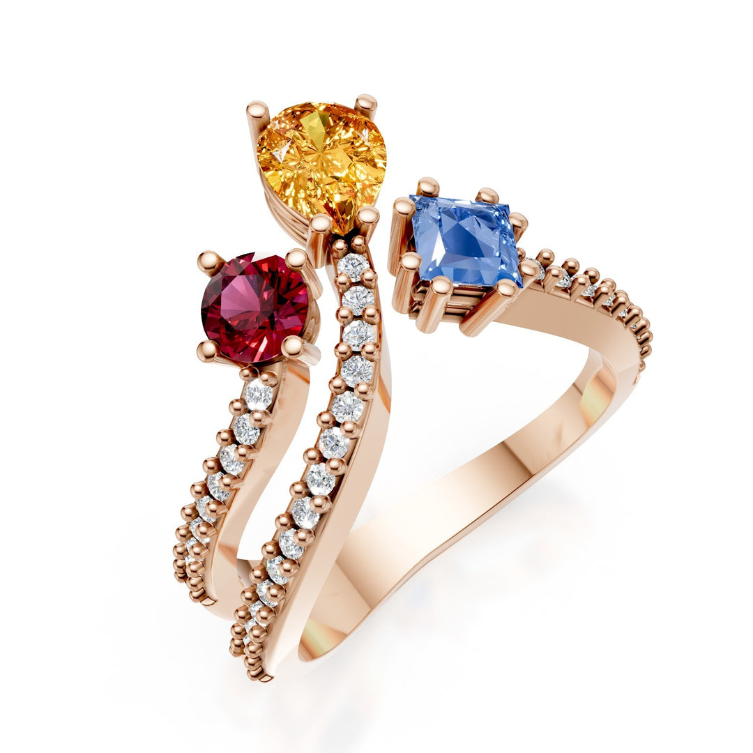 Golay ring safirer formar flerfärgade diamanter på skaftet AMP662DMCC2R-25154110252