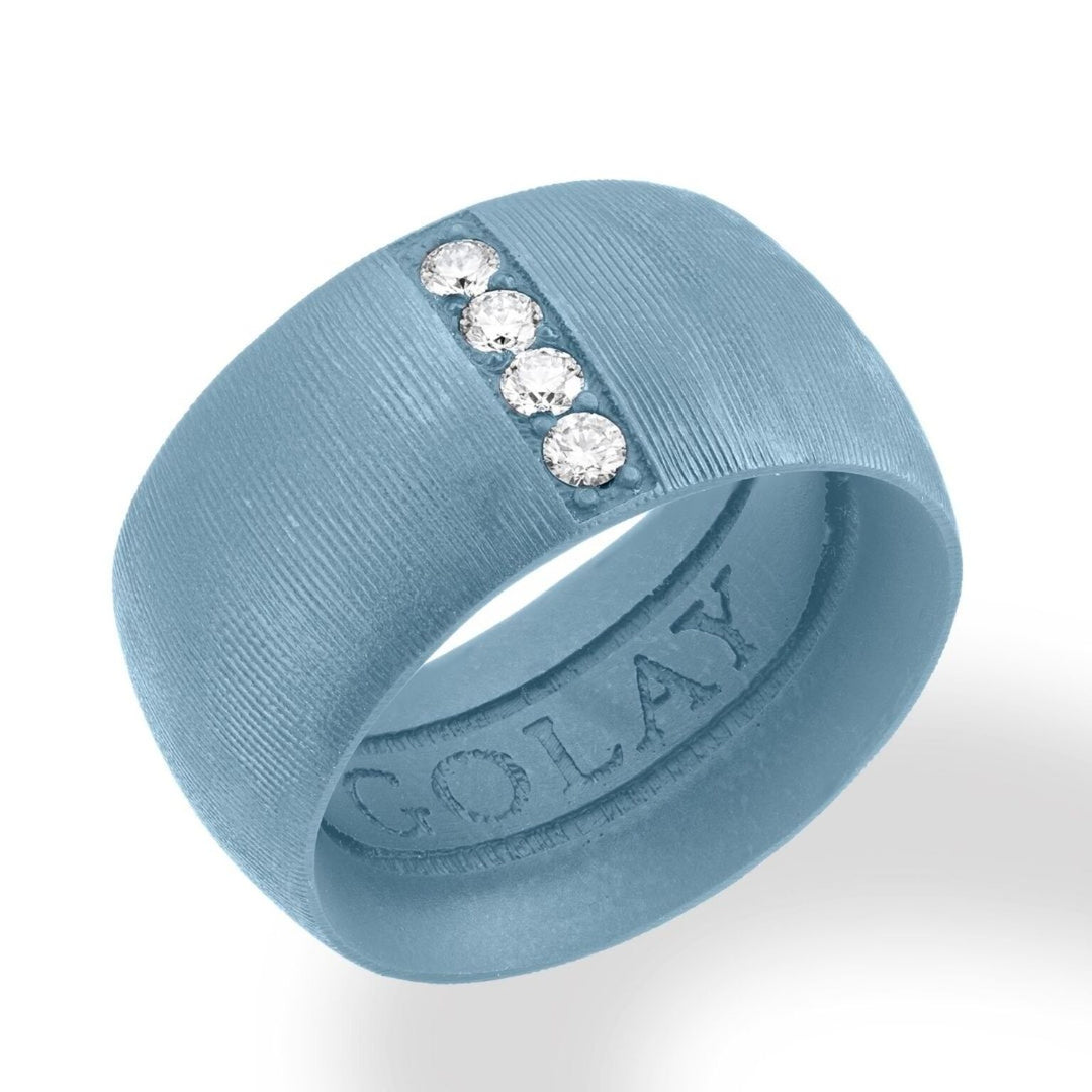 Bague Golay en texture tissu titane bleu clair, taille 15, avec ressort interne pour réduction GAN028DIAZTX-15