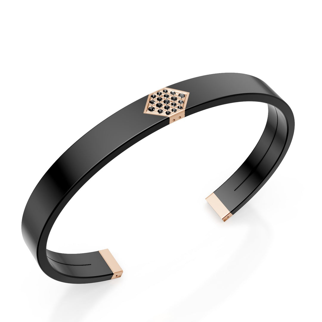 World Diamond Group slavearmbånd i sort titanium, 18 karat rosa guld indsats, brolagt med sorte diamanter, mellemstørrelse GBR040O3BKNE_M