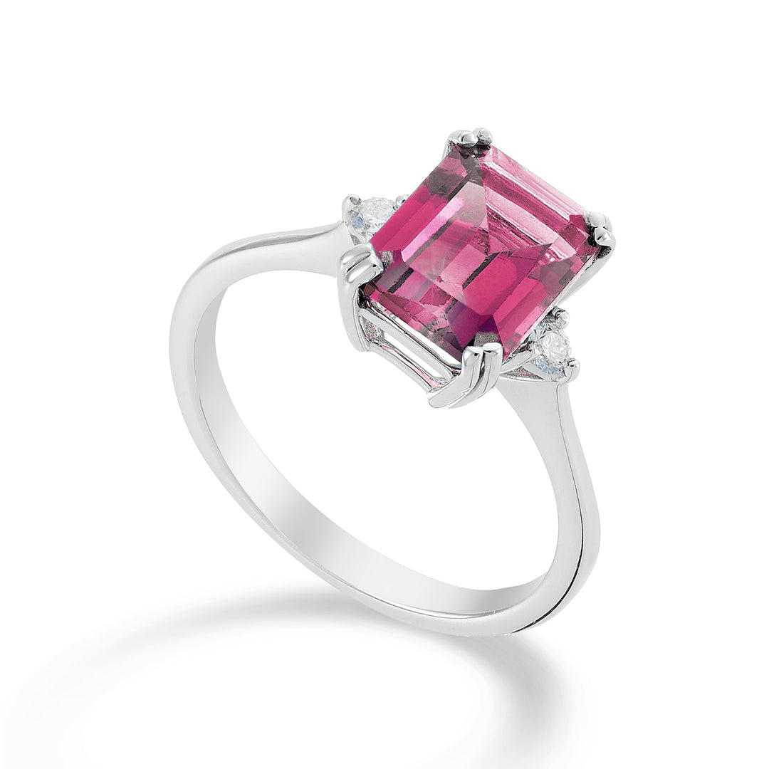Mikiko een 18k achthoekige roze topaas 7x9 ct.2,60 diam. ct.0,08 MACL090DITPPK4O4