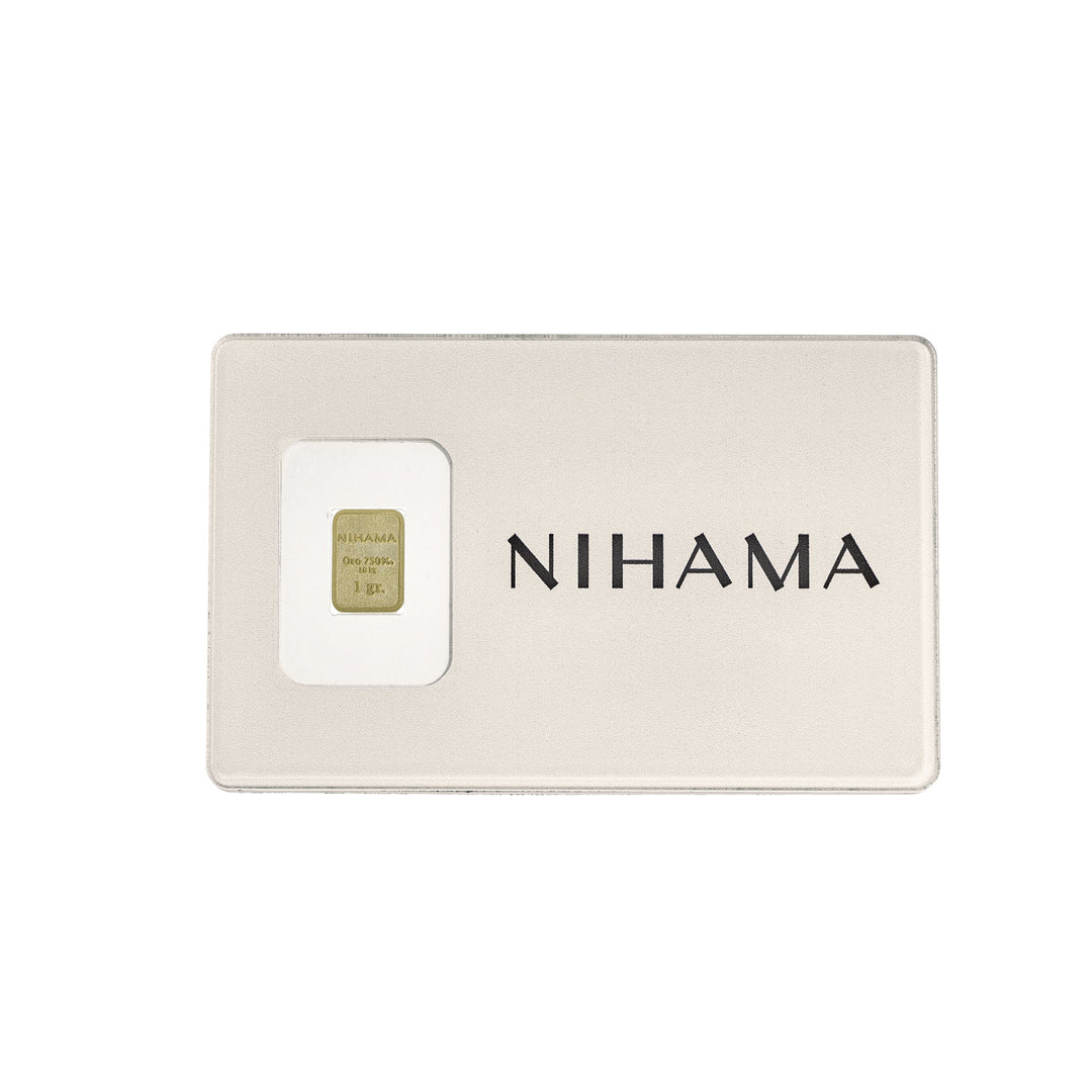 Nihama läpipainopakkaus 18k kultaharkko 1 gramma, pleksilasi nihama BLTGOLD1G_NH