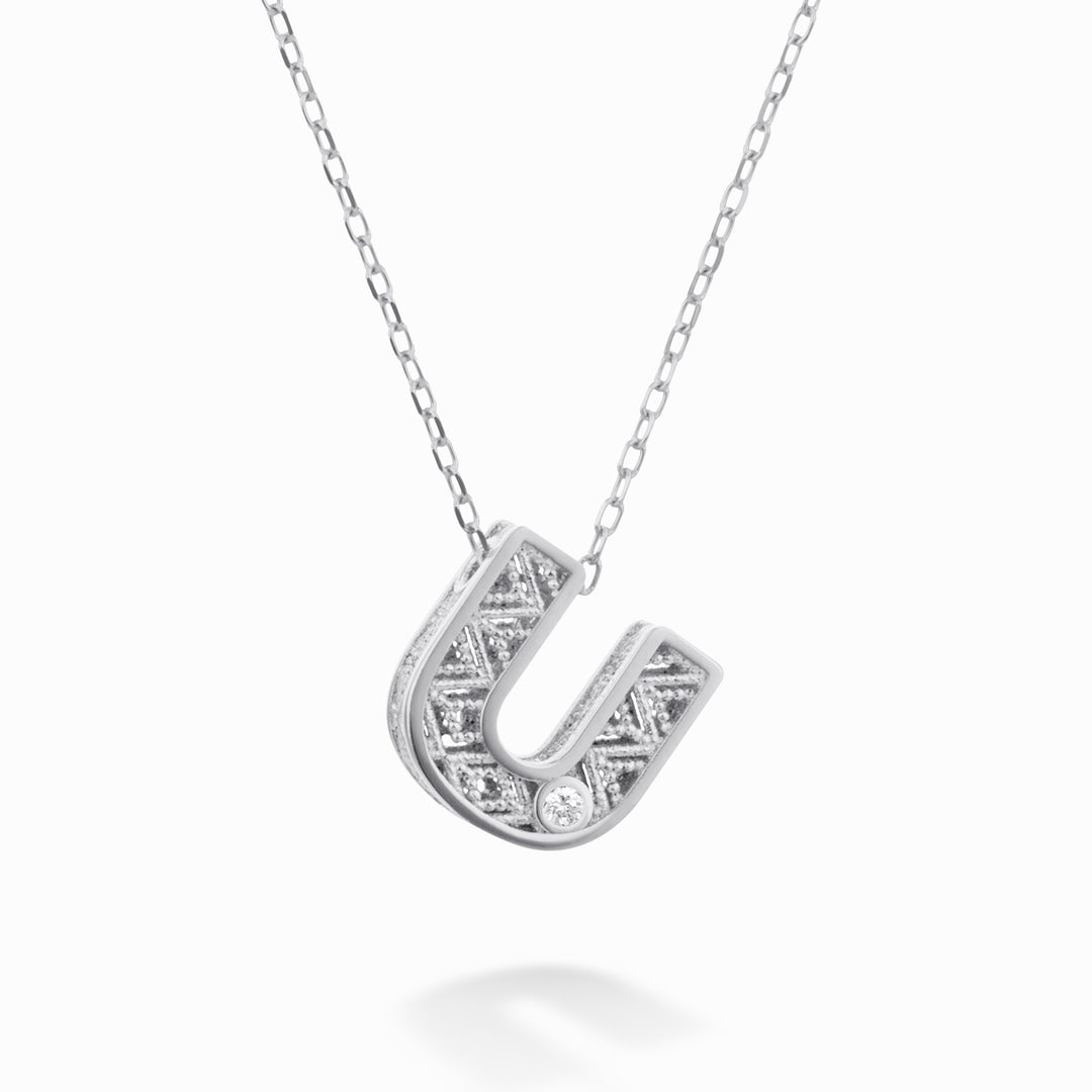 Mikiko cl 18k γράμμα u λευκόχρυσο διάστ. ct.0,01 MDLETUO4