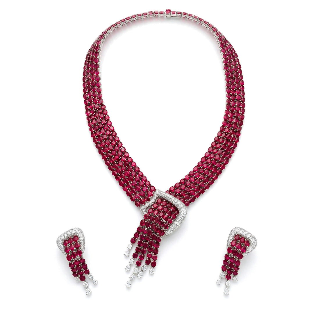 World Diamond Group vintage pave rubin/diamant set PR001DRU-26103110158