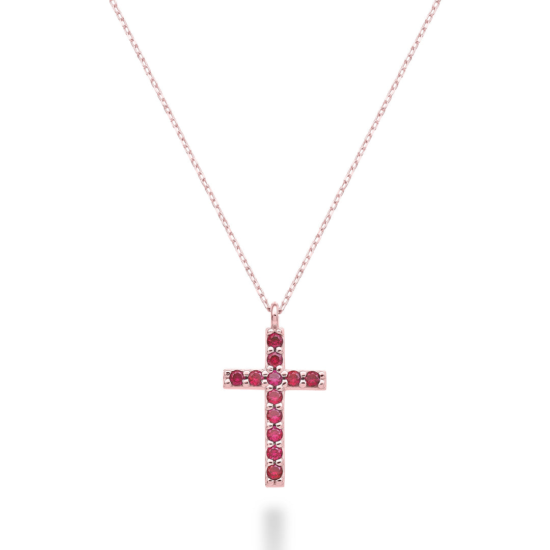 Mikiko cl 18k croix taille 4 or rose avec rubis 0,25 ct MDCRO4O3RBR