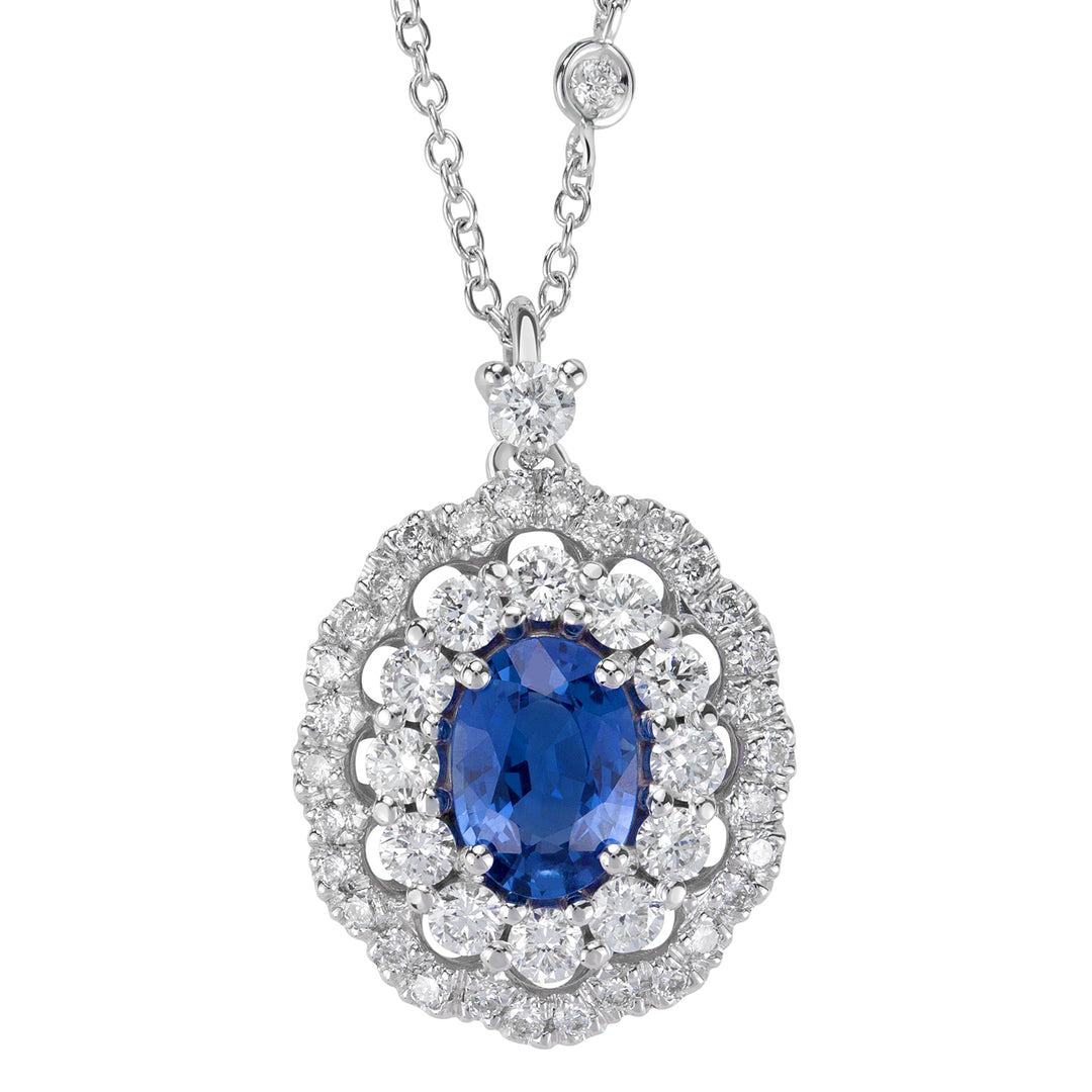 Golay oval sapphire necklace 7x5 double cont. diamonds PCLC050DIZB-22216110002