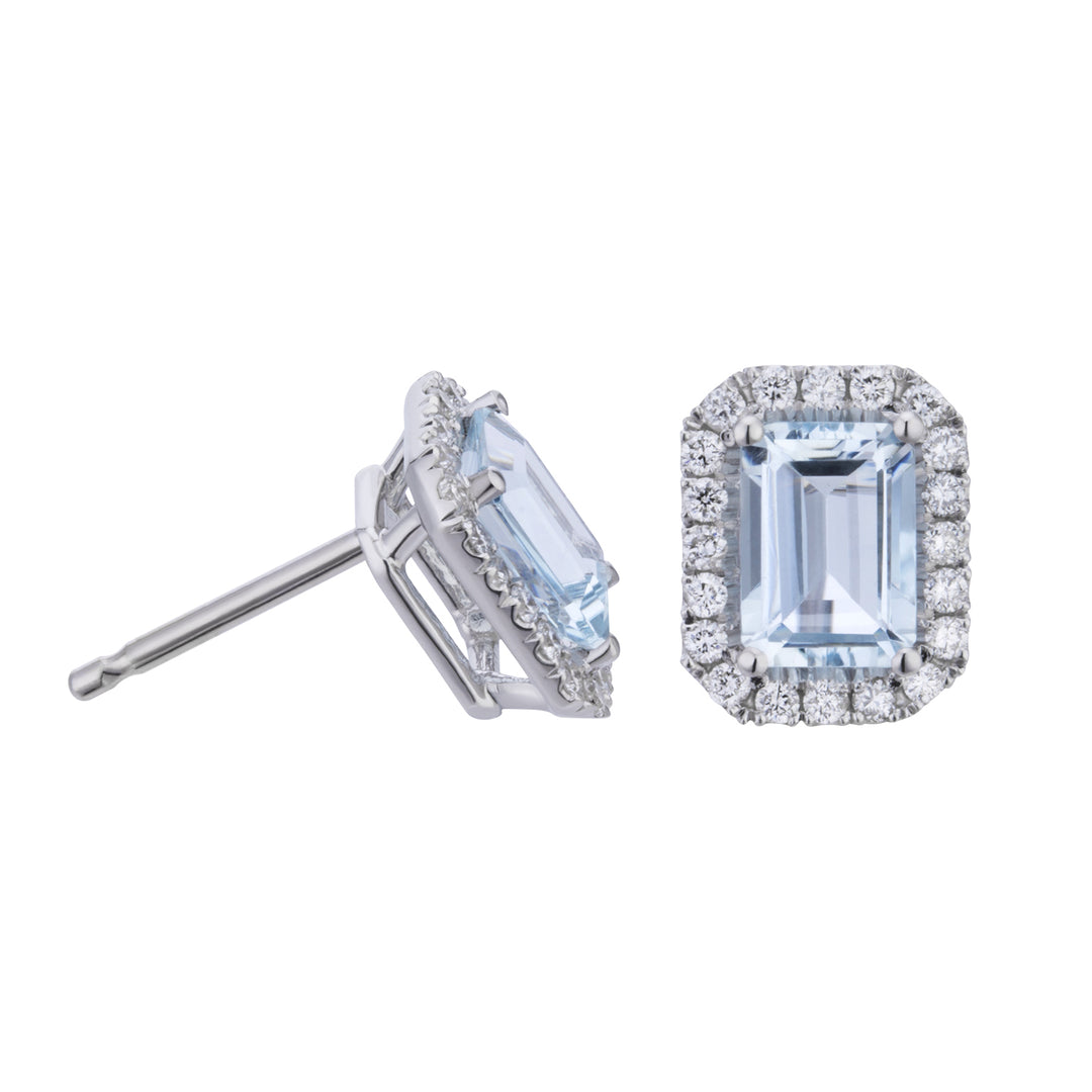 World Diamond Group orecchini acquamarina 7x5 ottagonale e diamanti OCL072DIAQ3-23165110042