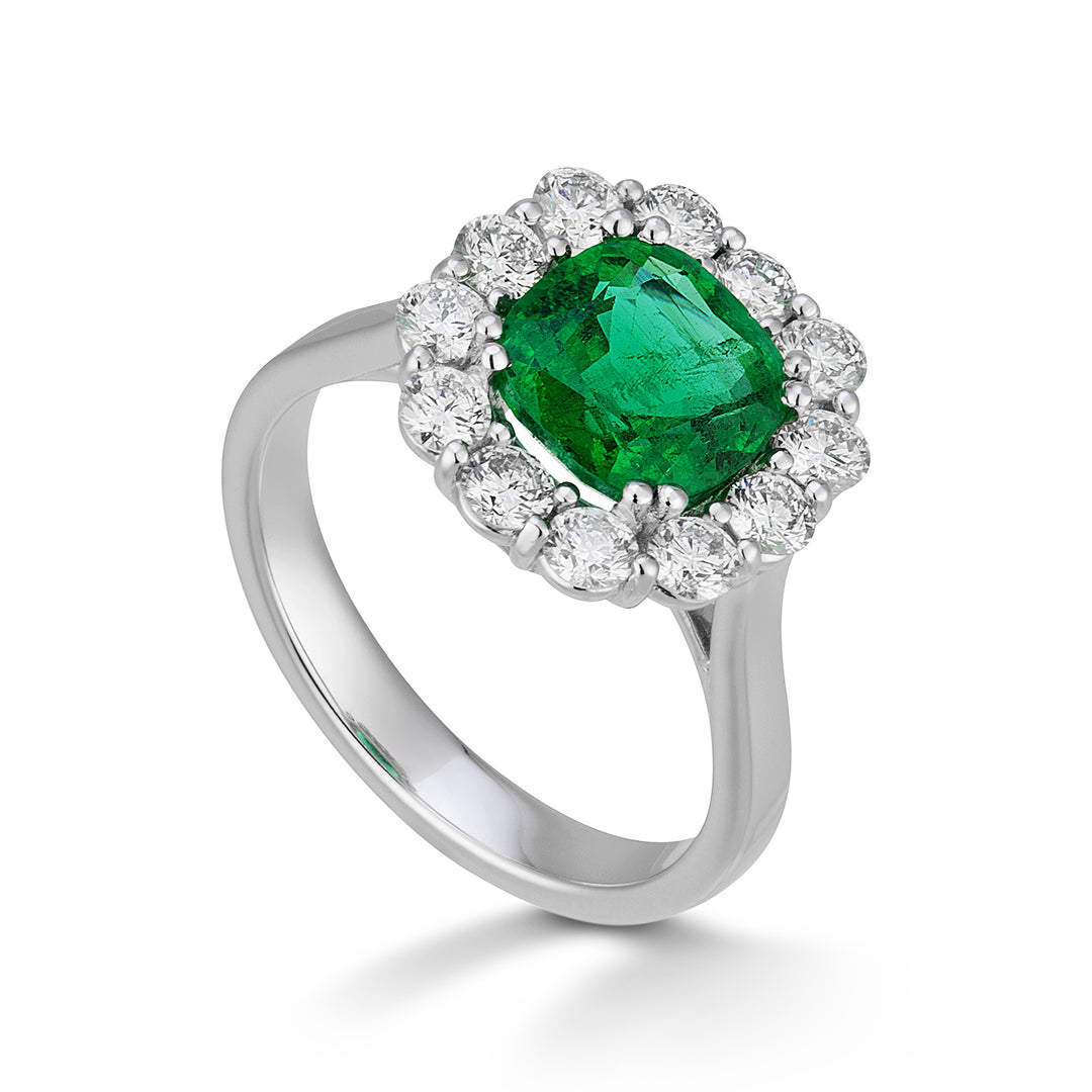 Golay kussen smaragdgroene ring 7x8 en diamanten omlijning ACLC459DSM78-25063110064