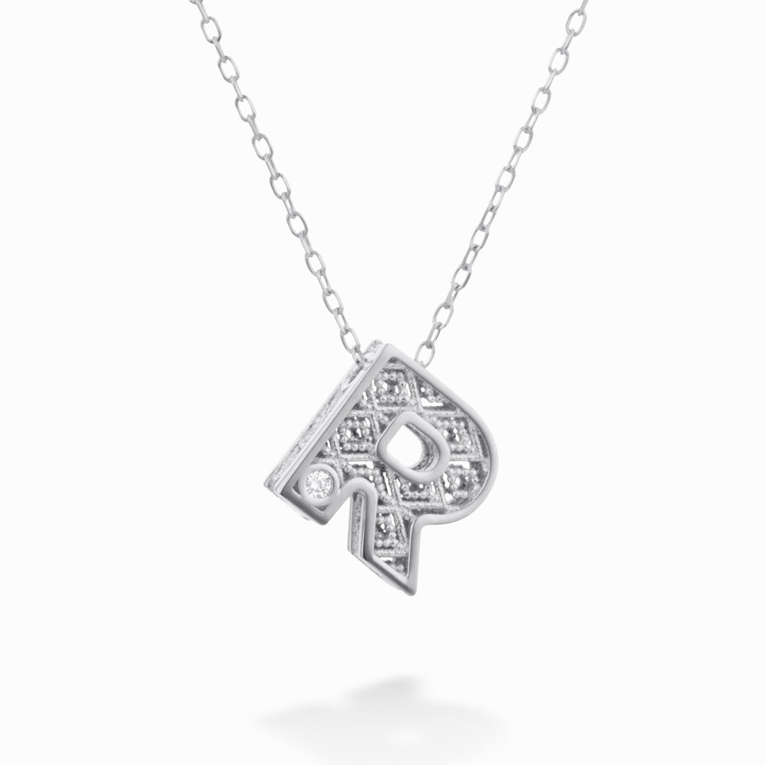 Mikiko cl 18k γράμμα r λευκόχρυσο διάμ. 0,01 ct MDLETRO4