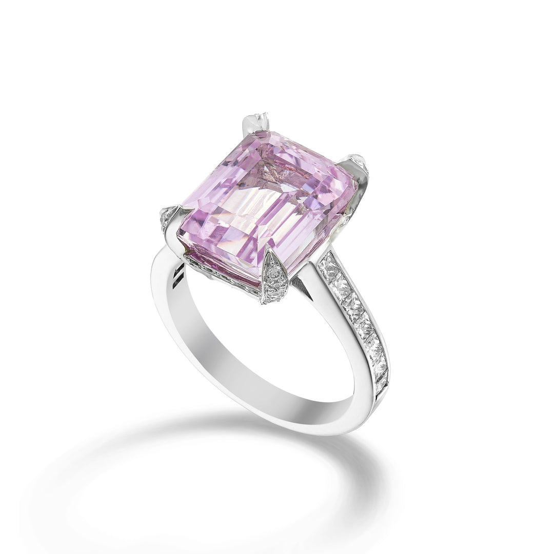 World Diamond Group ring with central octagonal kunzite 10x12 APU489DKZ1210-24172110024