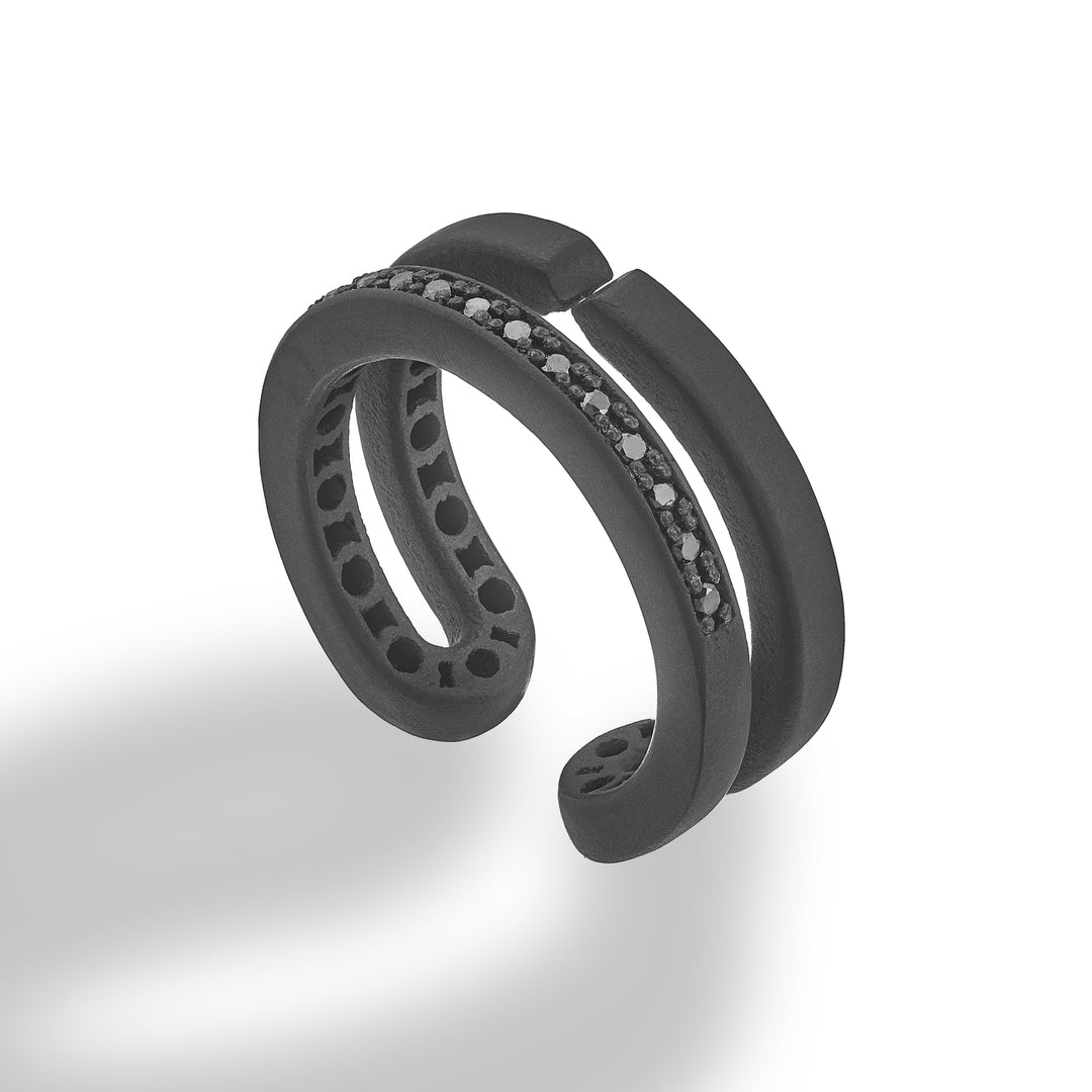 Golay fantasy ring i sort titanium med sorte diamanter sat på en af de to rækker, str. 15 GAN031BKNE-15