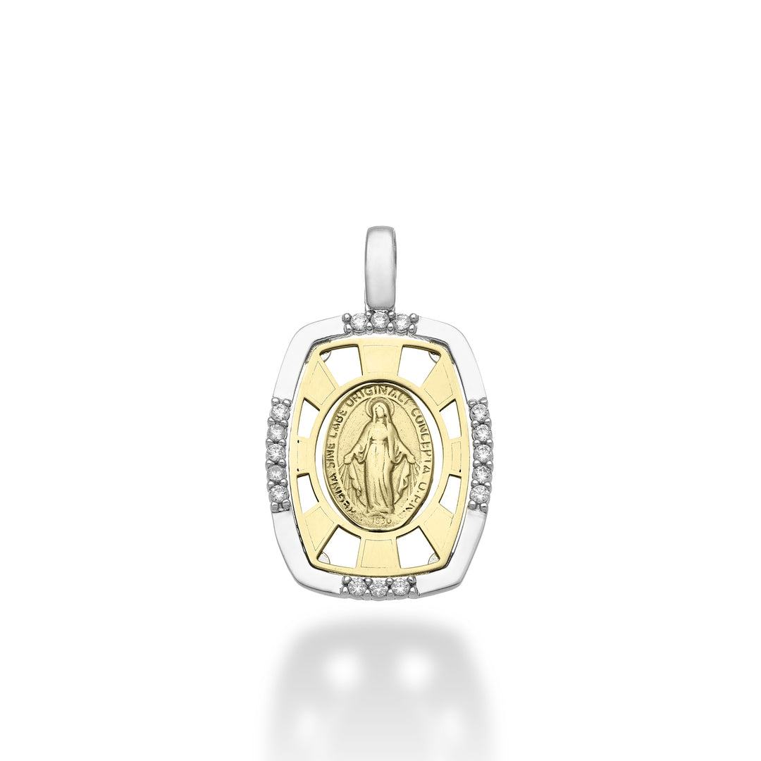 Mikiko pe 18k 0,13 ct Madonna mirakuløs medalje hvid/gul guld 1,9 cm MP5024O7BR013