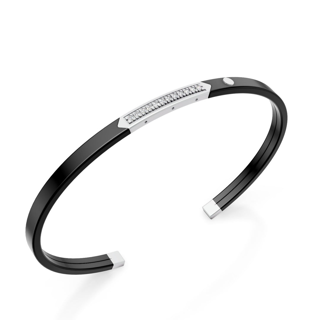 World Diamond Group sort titanium slave armbånd, platin indsats, med række af diamanter, mellemstørrelse GBR041PTDINE_M