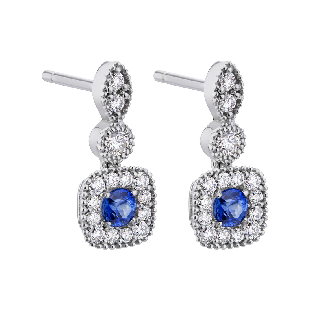 Pendientes colgantes de zafiro de World Diamond Group centrados con diamantes OCT026ZBDI3-19028110026