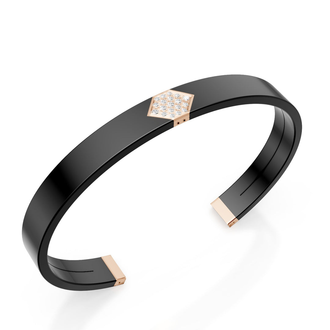 Bracelet jonc World Diamond Group en titane noir, insert en or rose 18 carats, pavé de diamants, taille moyenne GBR040O3DINE_M