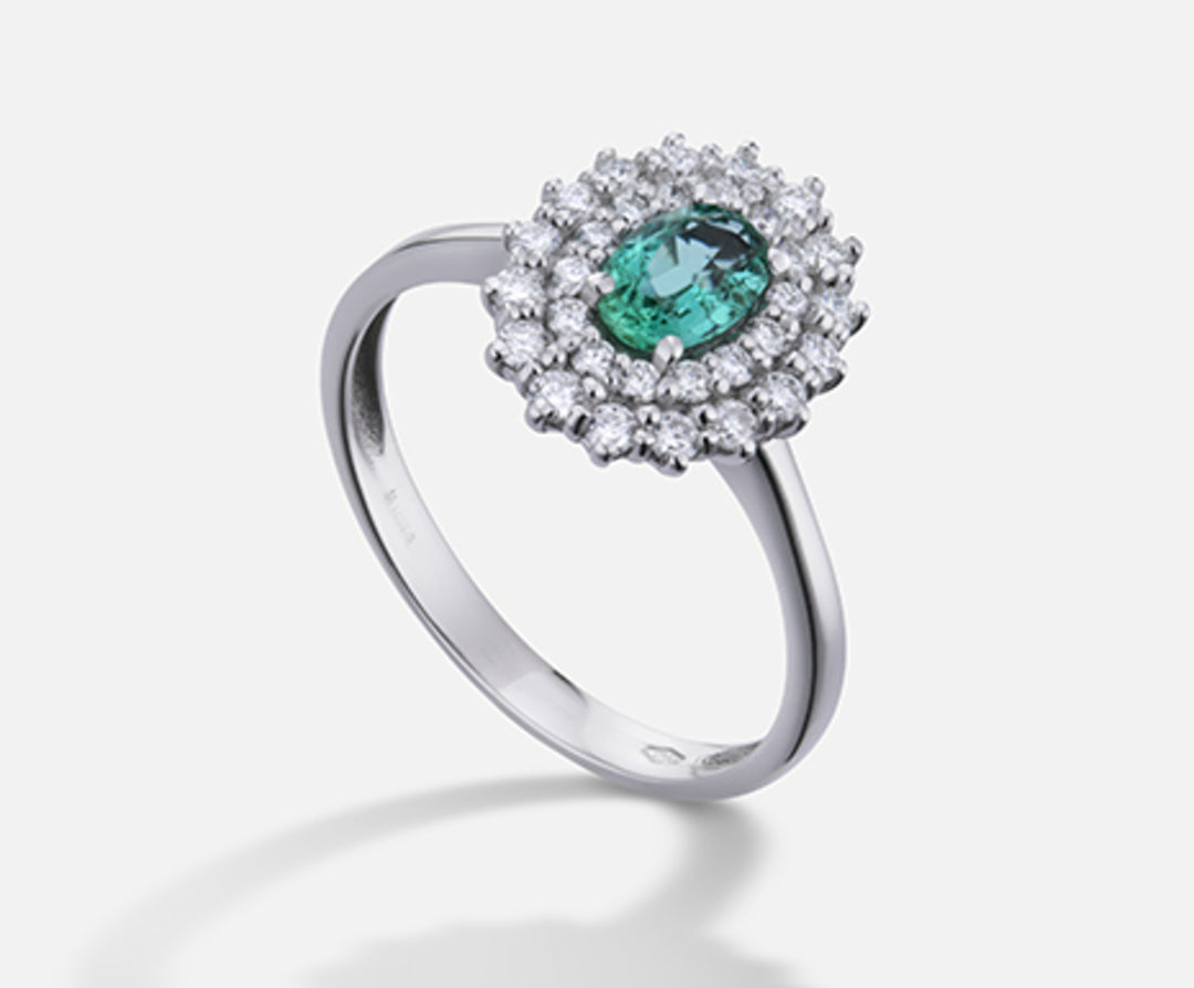 Nihama en 18k smaragd n. ovaal 6x4 ct.0,35 dia ct.0,37 NA5116O4SMN035