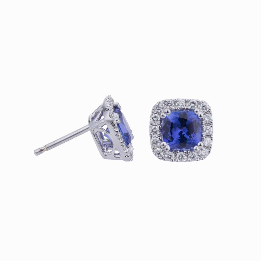 Golay 6x6 pudeslebne tanzanit øreringe og diamanter OCL076DITZ66-23193110116